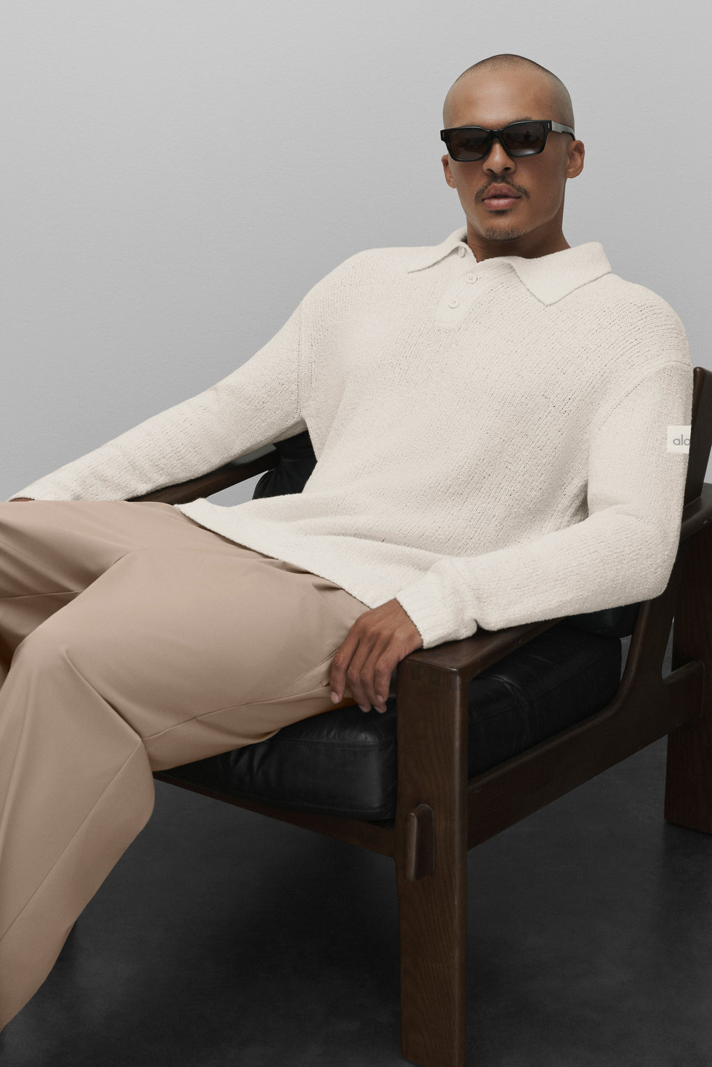 Textured Knit Long Sleeve Polo - Ivory