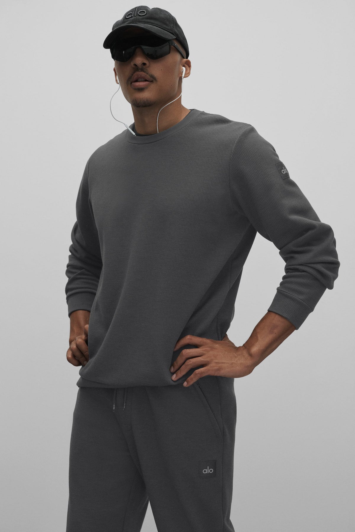 Waffle Lounge Long Sleeve Crew - Anthracite