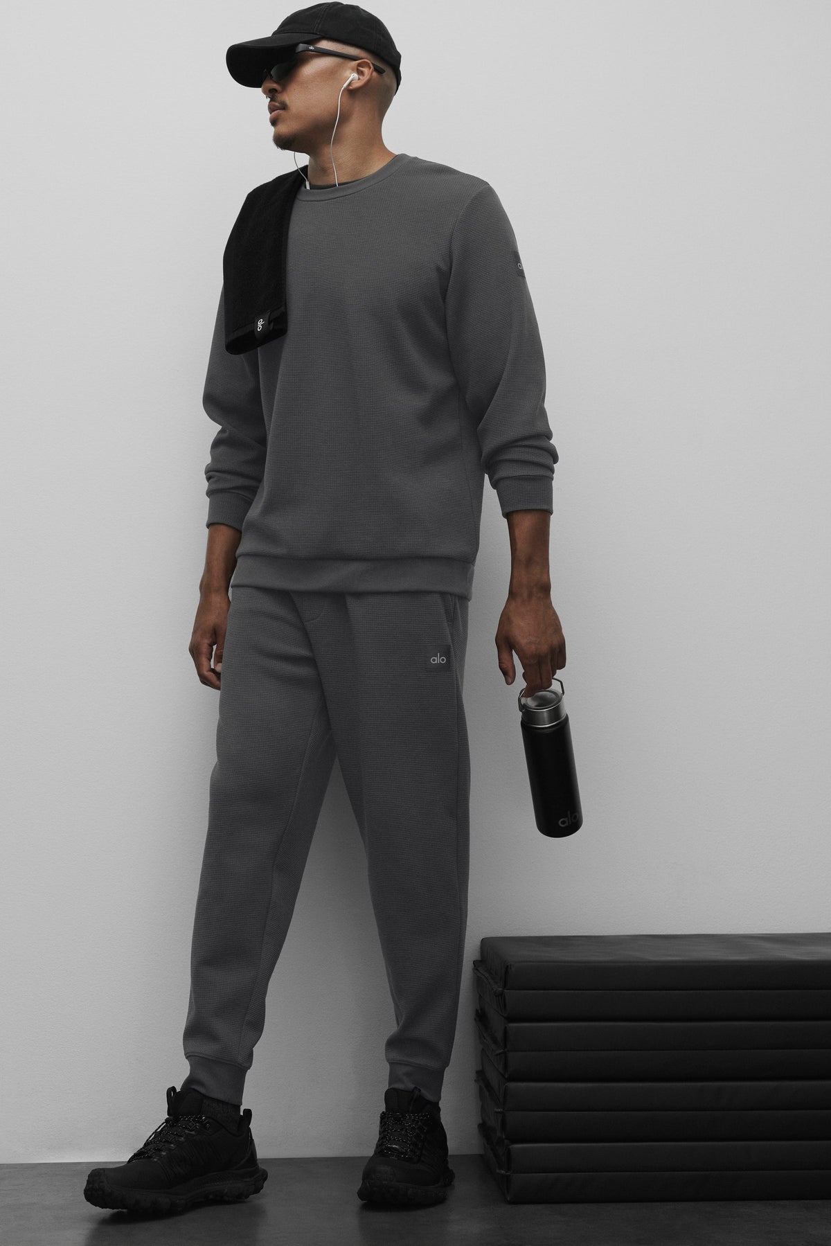 Waffle Lounge Long Sleeve Crew - Anthracite