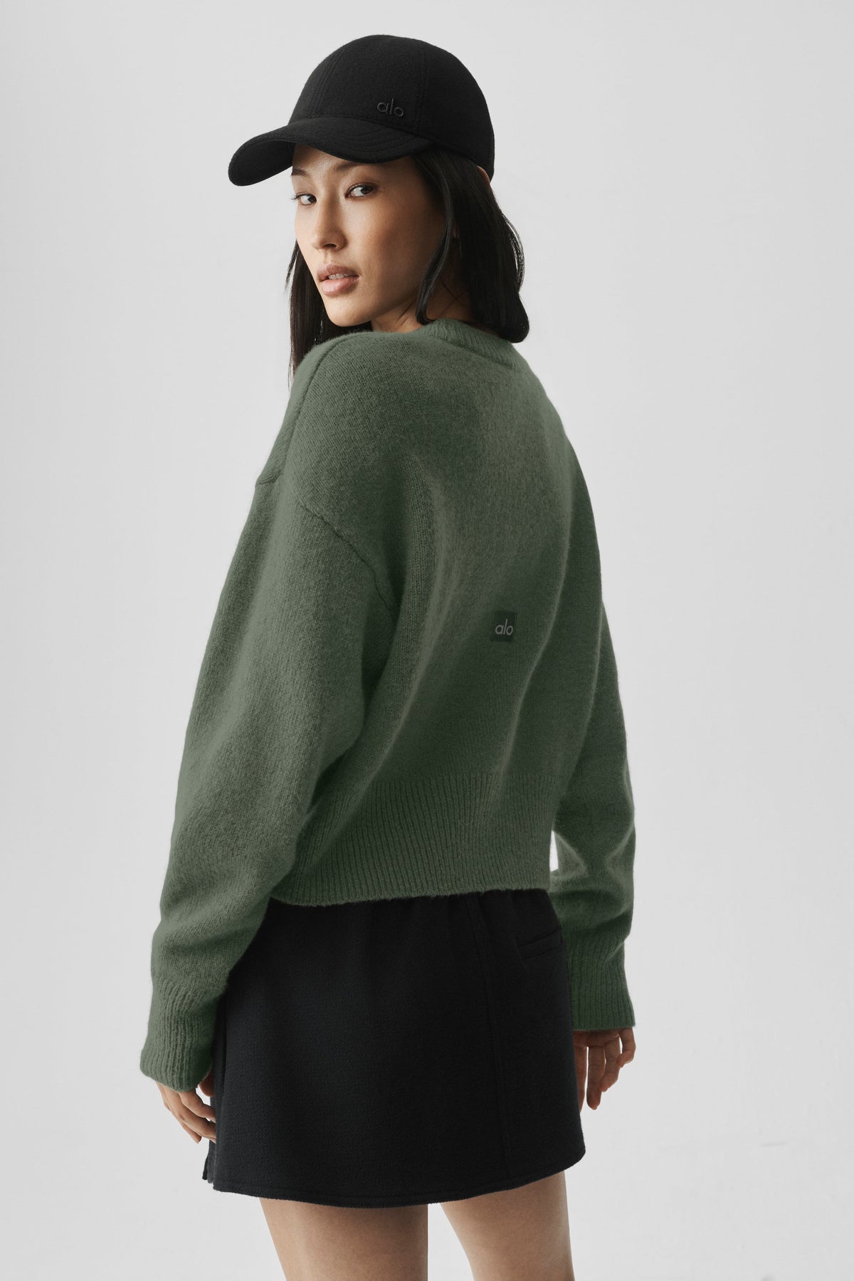 Wool Cashmere Cropped New Class Crewneck Sweater - Bamboo Green